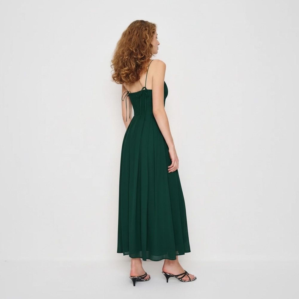 Reformation Jaelyn Midi Dress Emerald Green Size 2 Sweetheart Bustier Slit - Picture 3 of 8